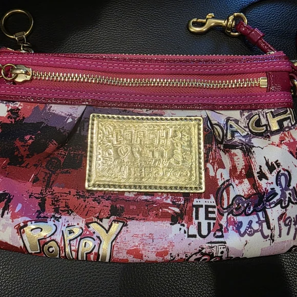 Coach Pink Multi Color Graphic Clutch with Gold Accents - Like New - Picture 1 of 6